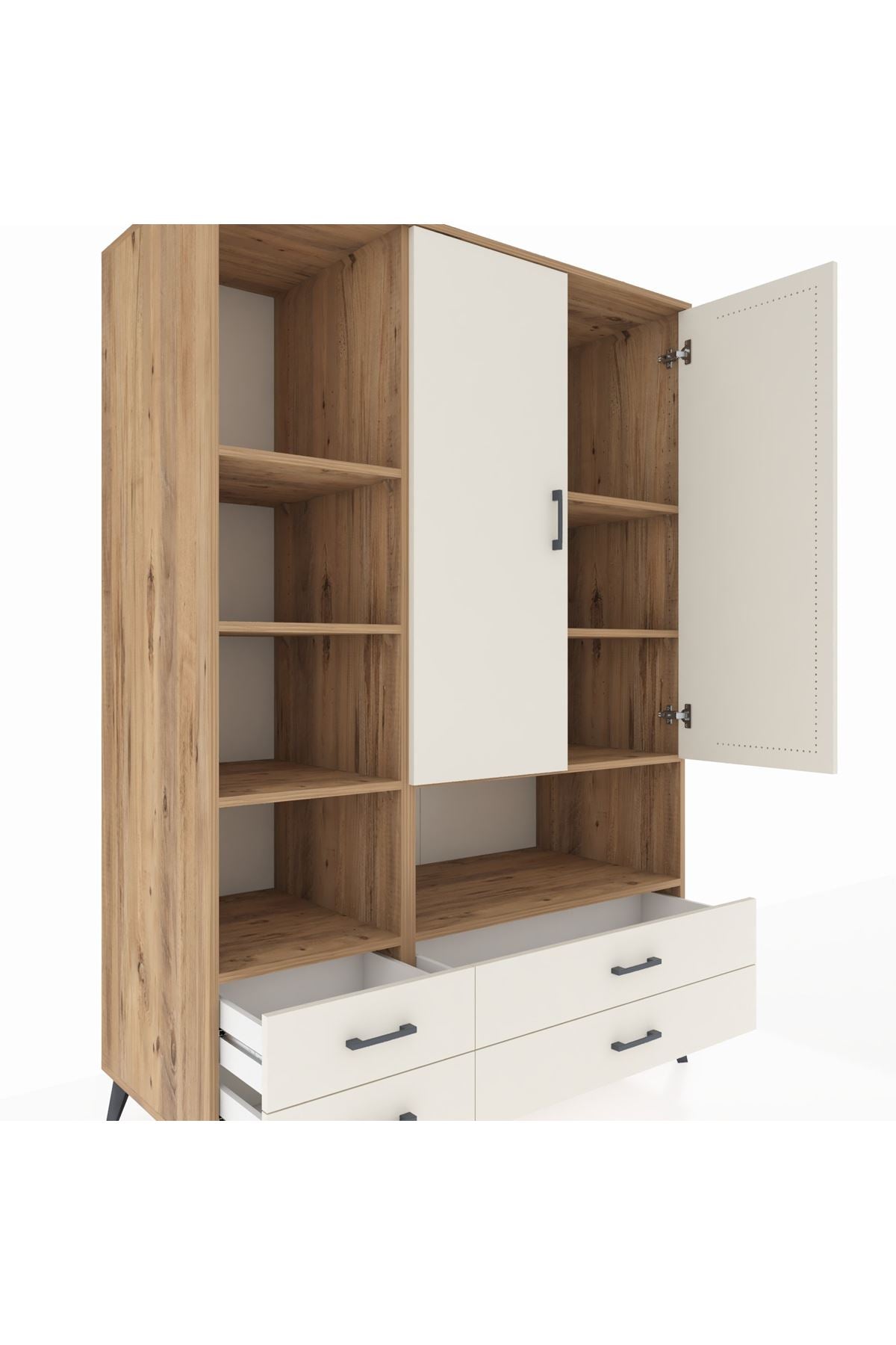 Kronos Dolap 8 Raflı 4 Çekmeceli 2 Kapaklı 132x59x195 Çam-Aytaşı/Aytaşı