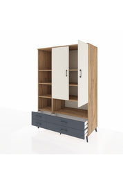 Kronos Dolap 8 Raflı 4 Çekmeceli 2 Kapaklı 132x59x195 Çam-Aytaşı/Antrasit