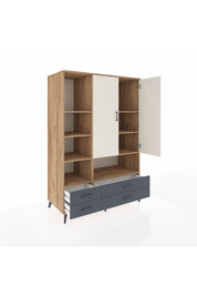 Kronos Dolap 8 Raflı 4 Çekmeceli 2 Kapaklı 132x59x195 Çam-Aytaşı/Antrasit