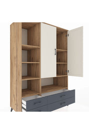 Kronos Dolap 8 Raflı 4 Çekmeceli 2 Kapaklı 132x59x195 Çam-Aytaşı/Antrasit