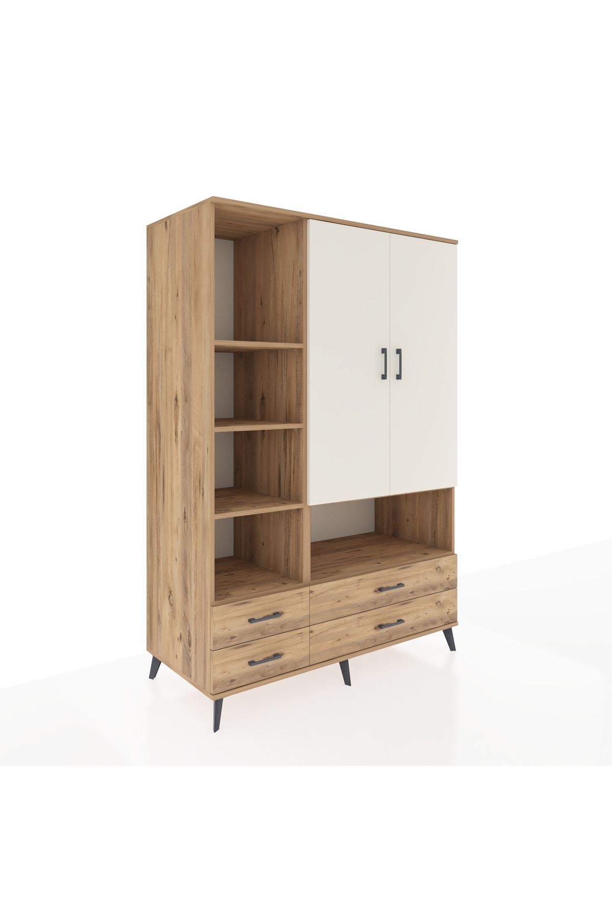 Kronos Dolap 8 Raflı 4 Çekmeceli 2 Kapaklı 132x59x195 Çam-Aytaşı/Çam