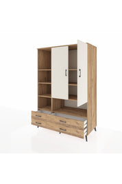 Kronos Dolap 8 Raflı 4 Çekmeceli 2 Kapaklı 132x59x195 Çam-Aytaşı/Çam