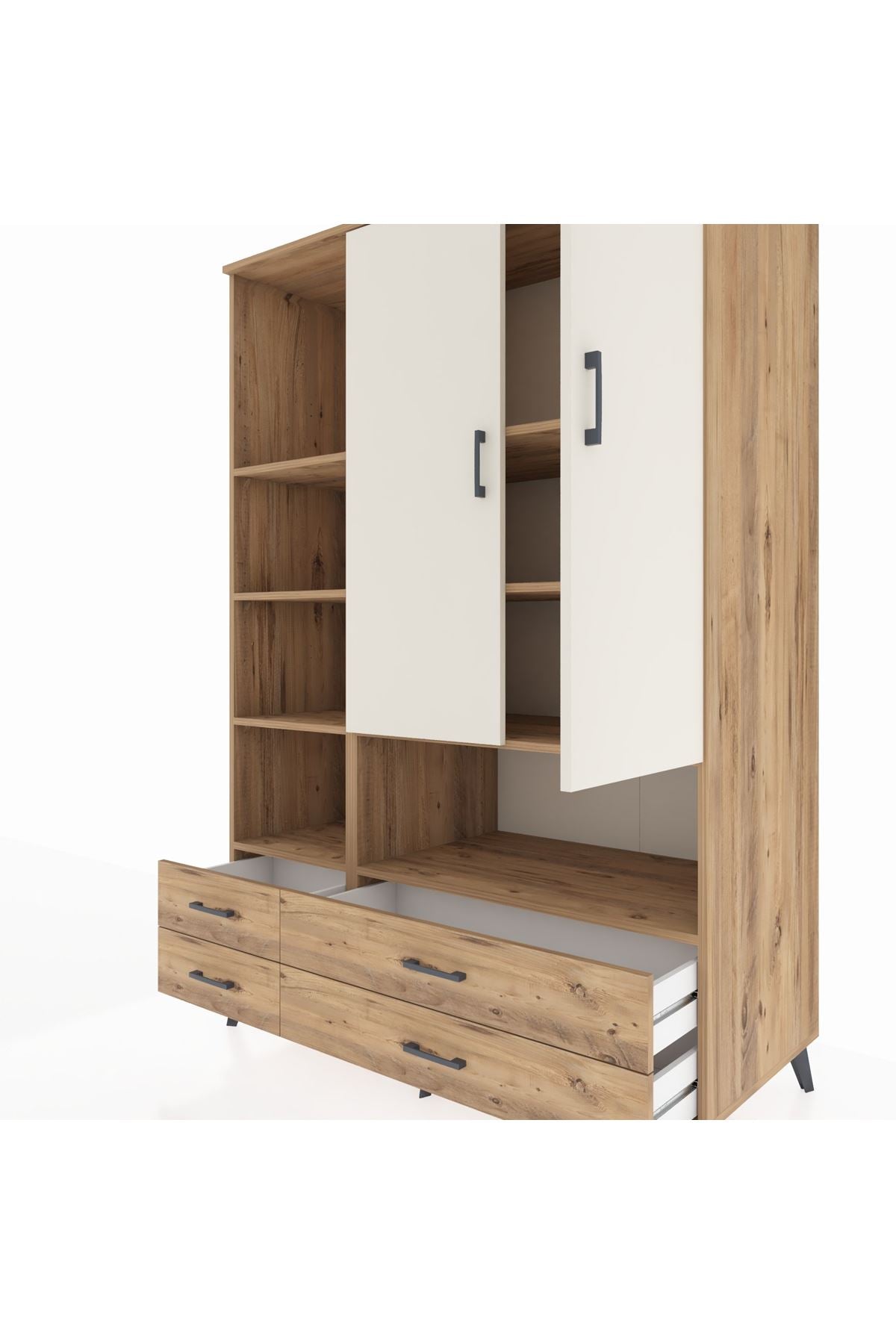 Kronos Dolap 8 Raflı 4 Çekmeceli 2 Kapaklı 132x59x195 Çam-Aytaşı/Çam