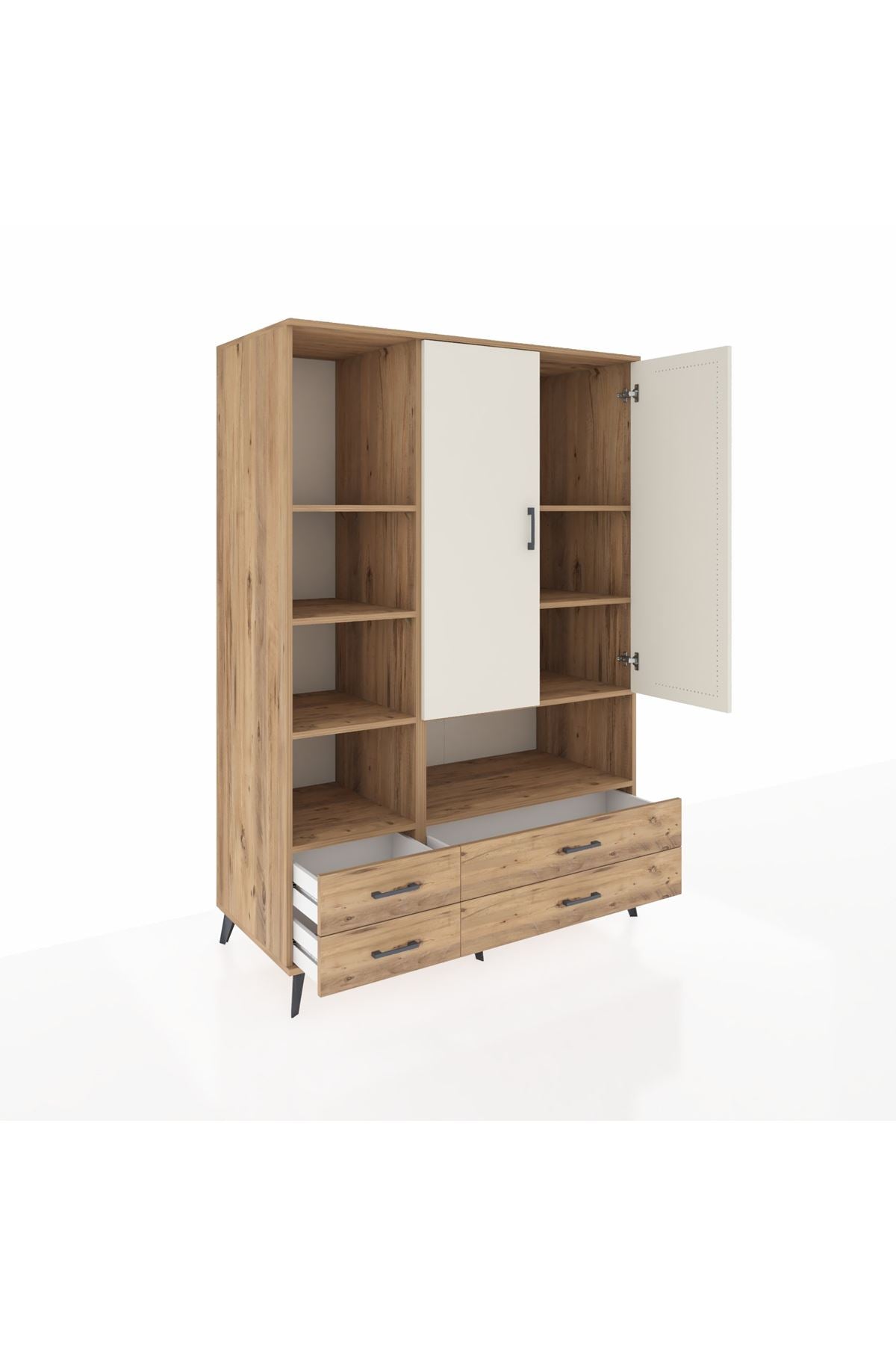 Kronos Dolap 8 Raflı 4 Çekmeceli 2 Kapaklı 132x59x195 Çam-Aytaşı/Çam