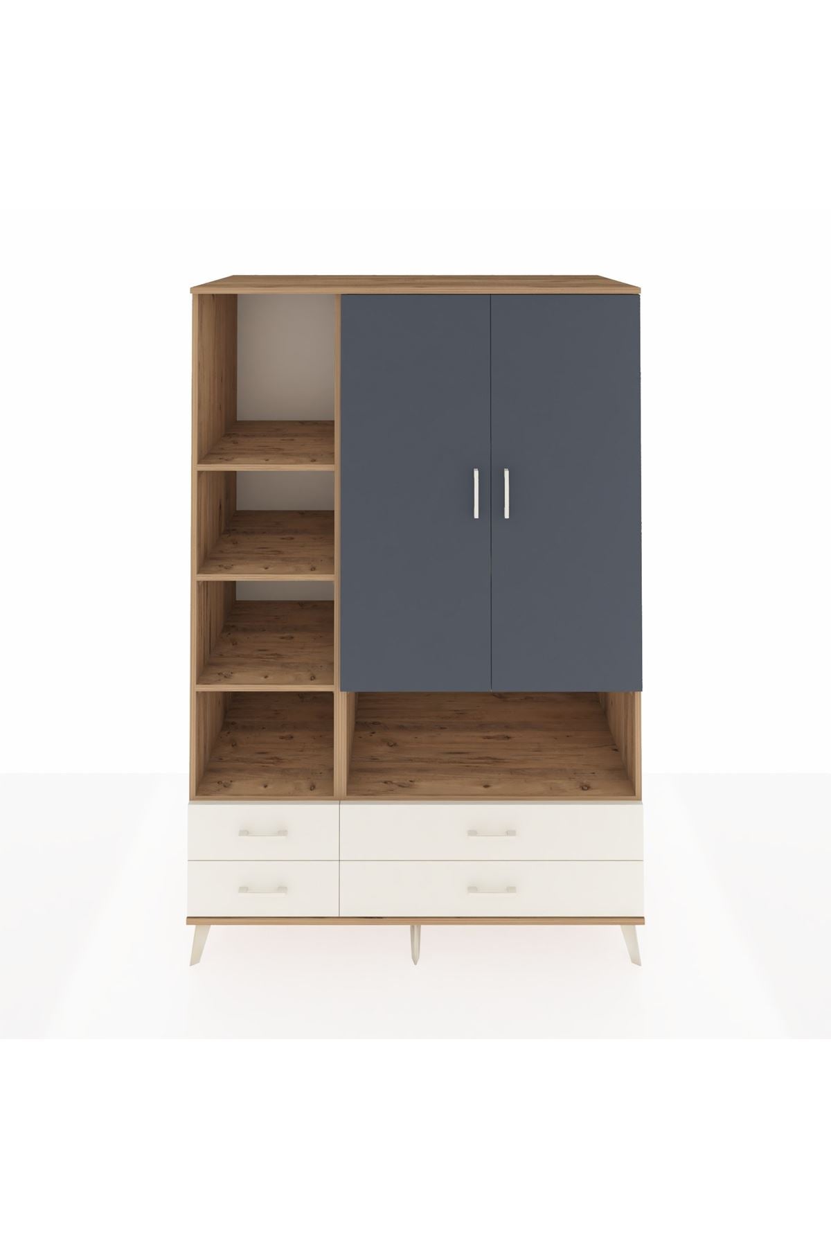 Kronos Dolap 8 Raflı 4 Çekmeceli 2 Kapaklı 132x59x195 Çam-Antrasit/Aytaşı