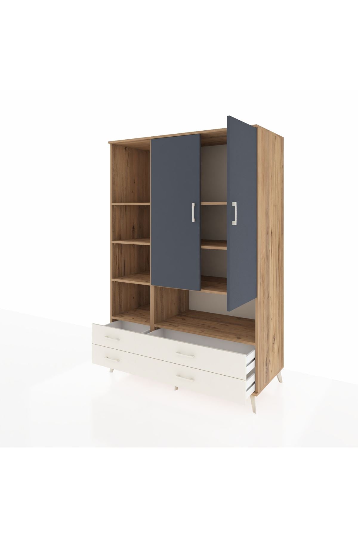 Kronos Dolap 8 Raflı 4 Çekmeceli 2 Kapaklı 132x59x195 Çam-Antrasit/Aytaşı