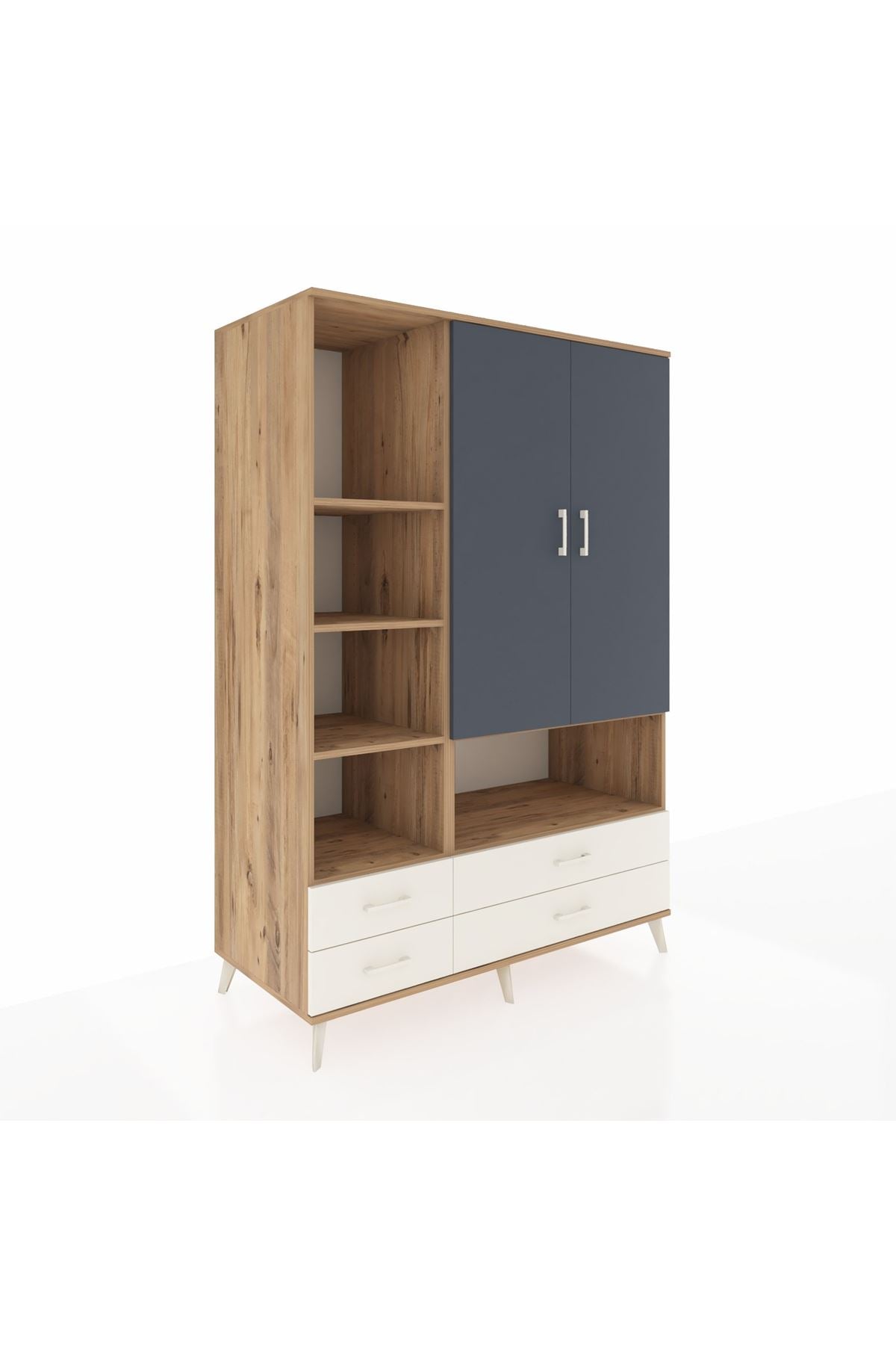 Kronos Dolap 8 Raflı 4 Çekmeceli 2 Kapaklı 132x59x195 Çam-Antrasit/Aytaşı