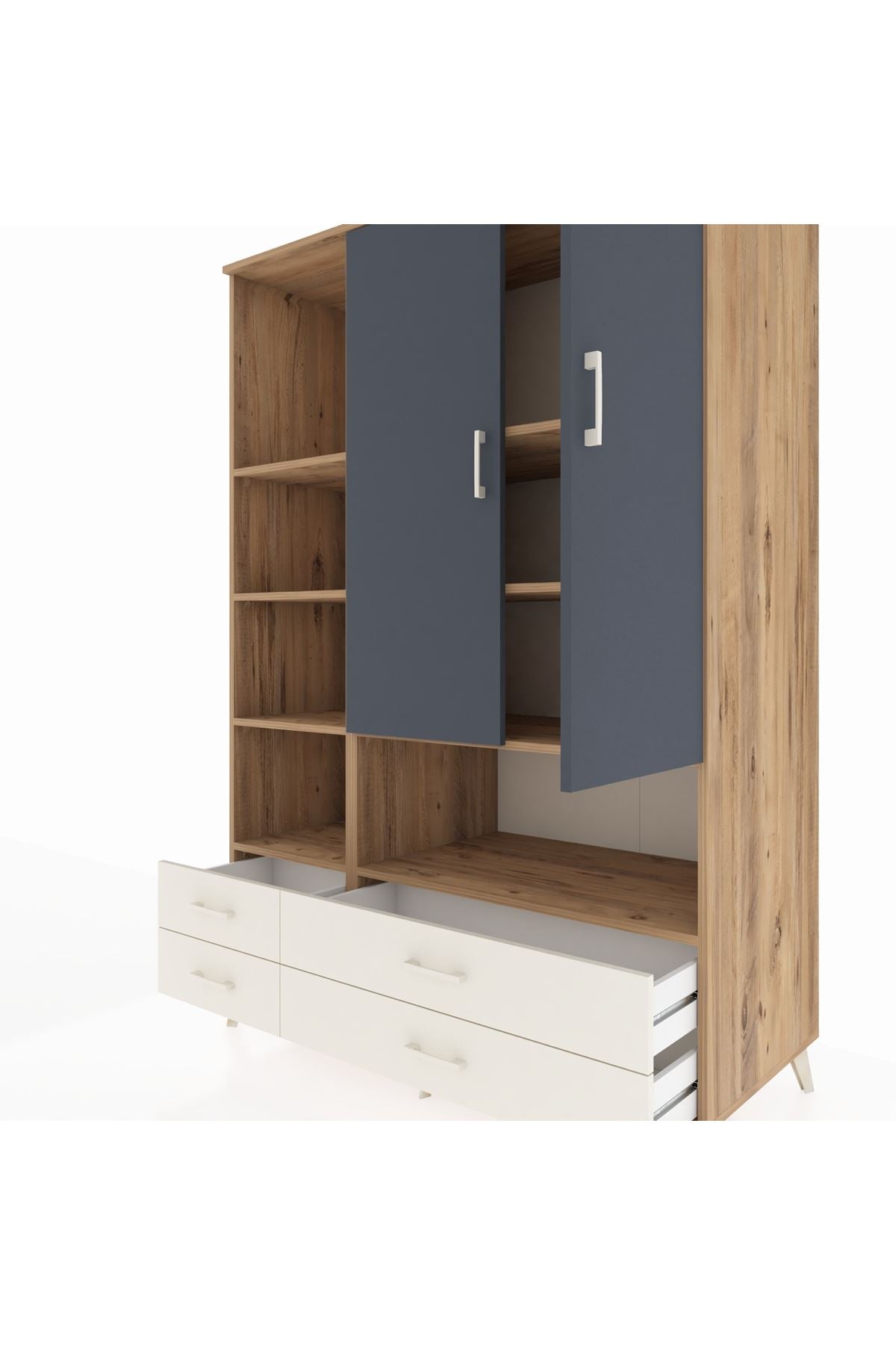 Kronos Dolap 8 Raflı 4 Çekmeceli 2 Kapaklı 132x59x195 Çam-Antrasit/Aytaşı