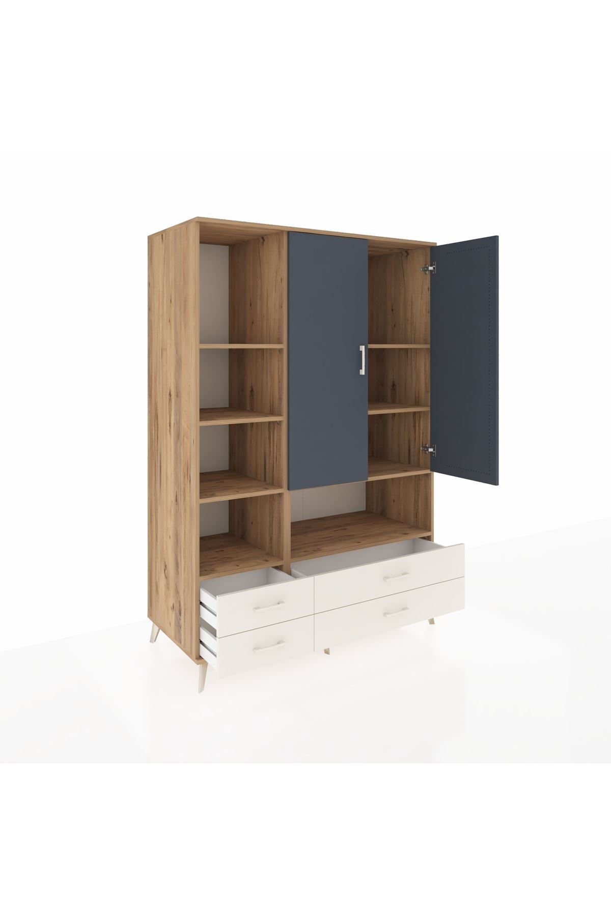 Kronos Dolap 8 Raflı 4 Çekmeceli 2 Kapaklı 132x59x195 Çam-Antrasit/Aytaşı