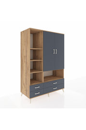 Kronos Dolap 8 Raflı 4 Çekmeceli 2 Kapaklı 132x59x195 Çam-Antrasit/Antrasit