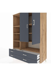 Kronos Dolap 8 Raflı 4 Çekmeceli 2 Kapaklı 132x59x195 Çam-Antrasit/Antrasit