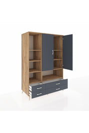 Kronos Dolap 8 Raflı 4 Çekmeceli 2 Kapaklı 132x59x195 Çam-Antrasit/Antrasit