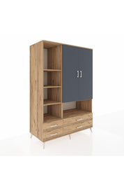 Kronos Dolap 8 Raflı 4 Çekmeceli 2 Kapaklı 132x59x195 Çam-Antrasit/Çam