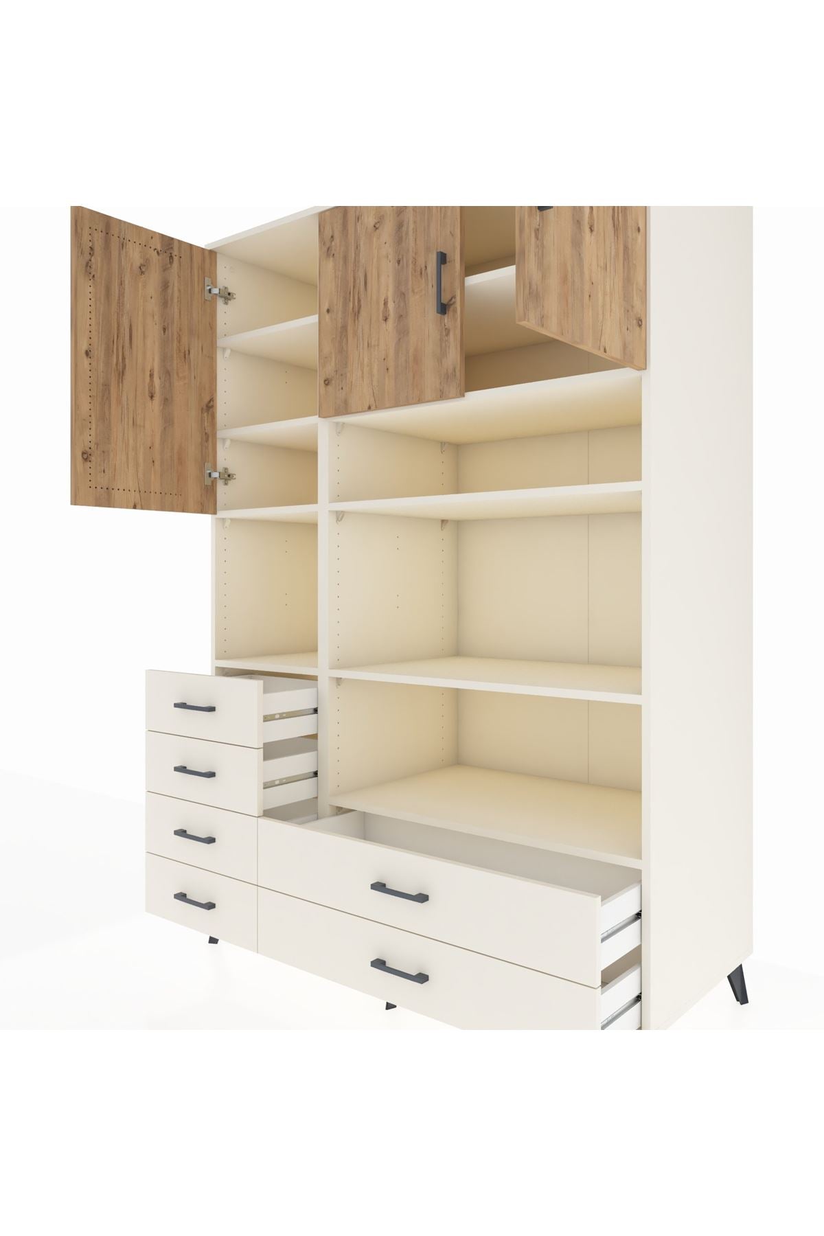 Kronos Dolap 9 Raflı 6 Çekmeceli 3 Kapaklı 132x59x195 Aytaşı-Çam/Aytaşı