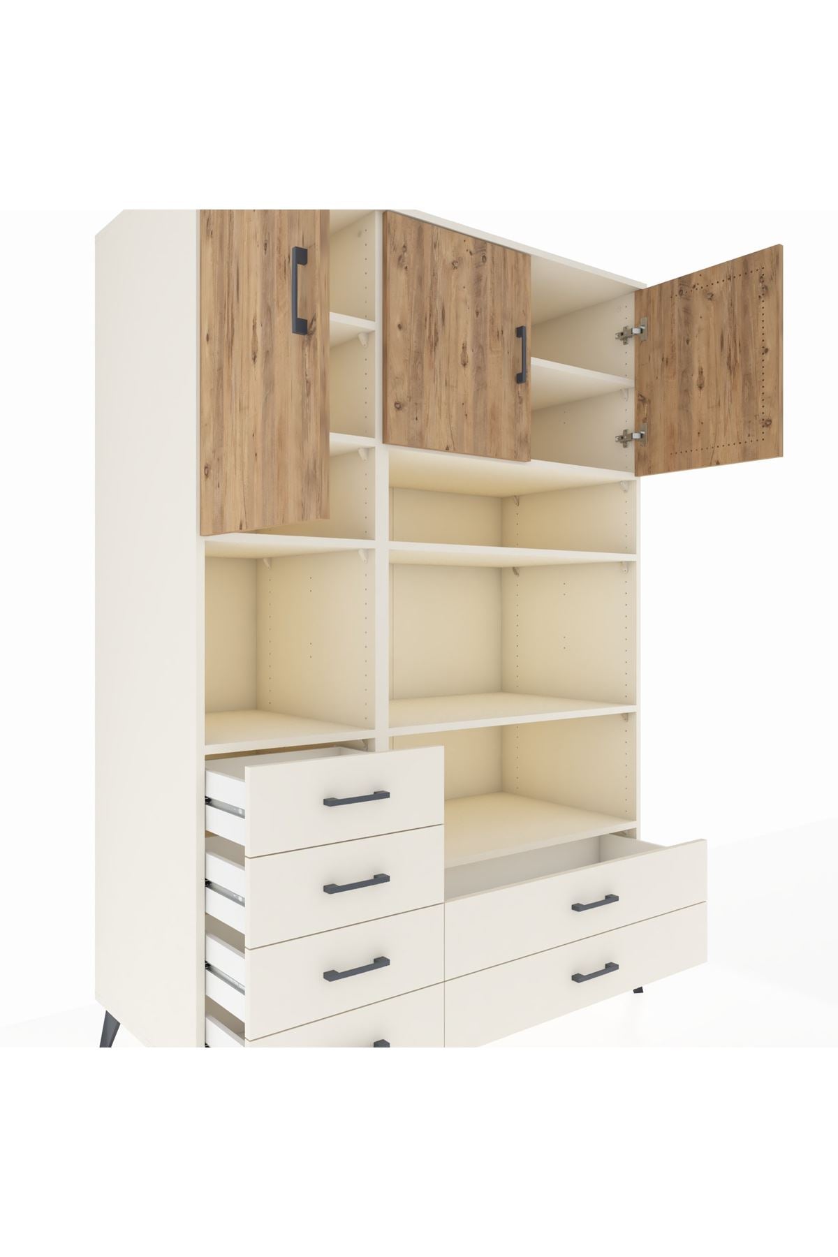 Kronos Dolap 9 Raflı 6 Çekmeceli 3 Kapaklı 132x59x195 Aytaşı-Çam/Aytaşı