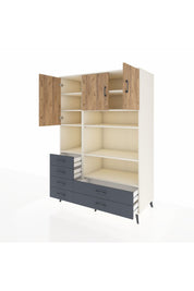 Kronos Dolap 9 Raflı 6 Çekmeceli 3 Kapaklı 132x59x195 Aytaşı-Çam/Antrasit