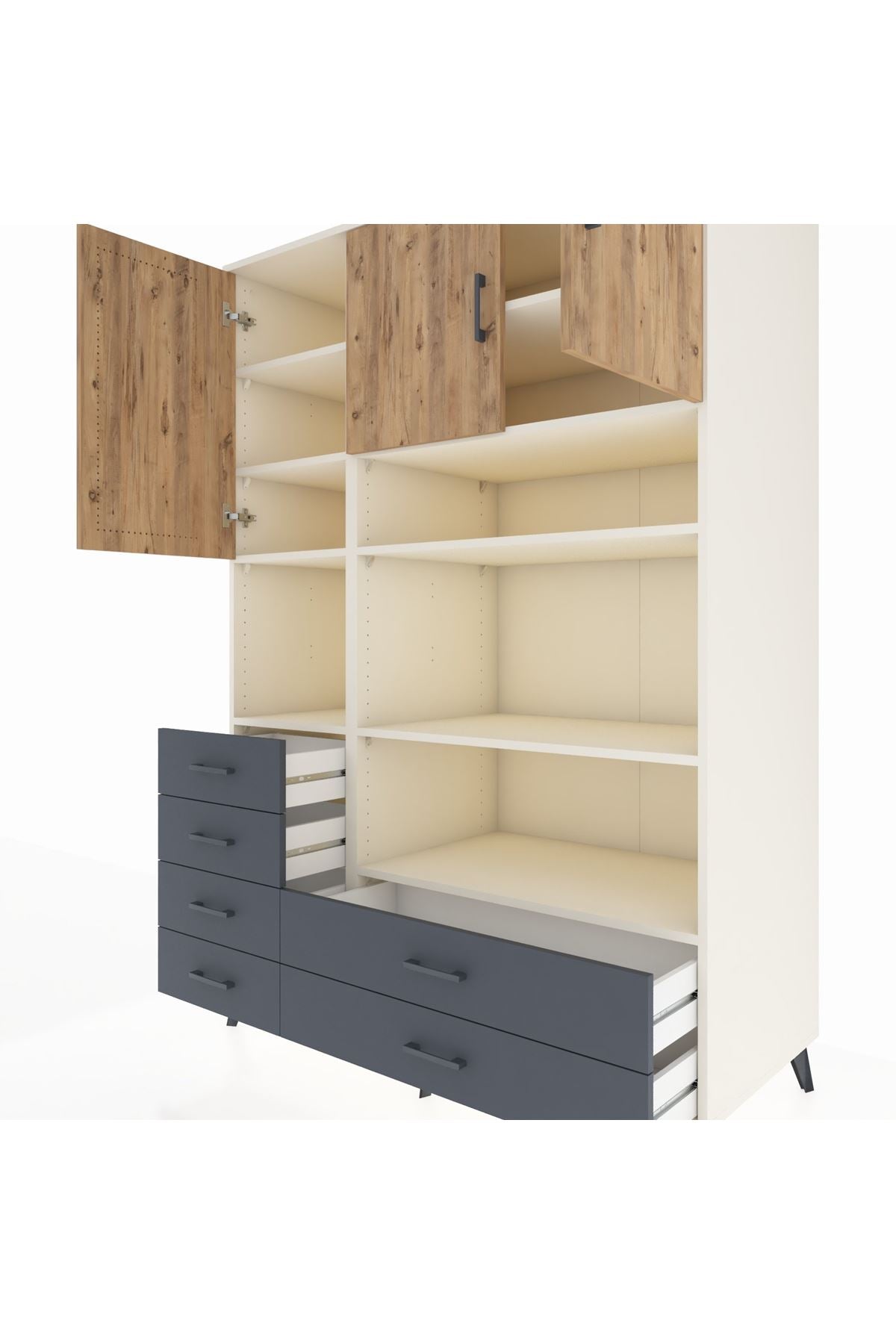 Kronos Dolap 9 Raflı 6 Çekmeceli 3 Kapaklı 132x59x195 Aytaşı-Çam/Antrasit