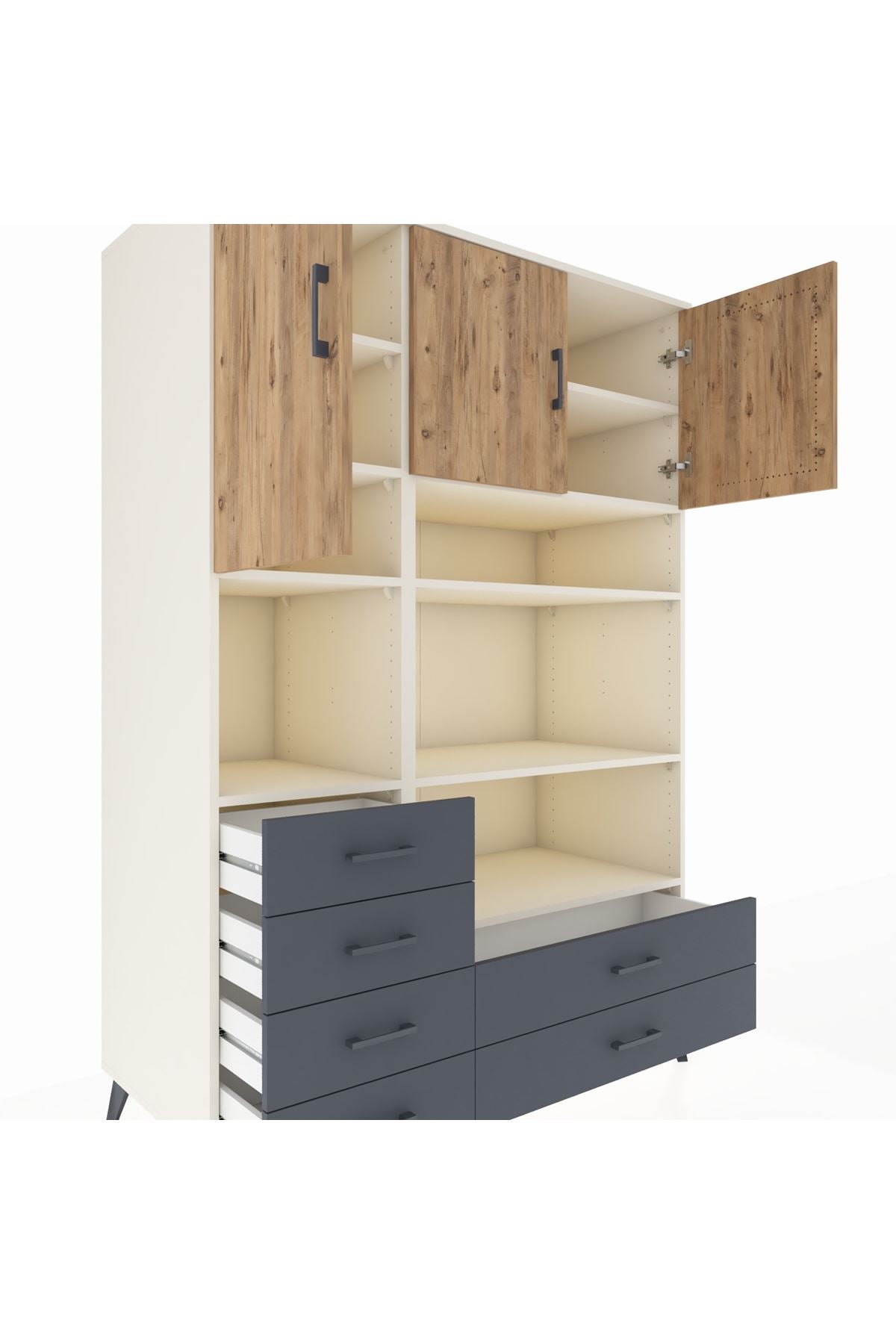 Kronos Dolap 9 Raflı 6 Çekmeceli 3 Kapaklı 132x59x195 Aytaşı-Çam/Antrasit