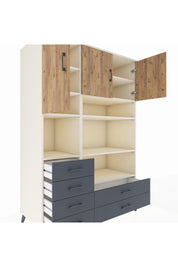 Kronos Dolap 9 Raflı 6 Çekmeceli 3 Kapaklı 132x59x195 Aytaşı-Çam/Antrasit