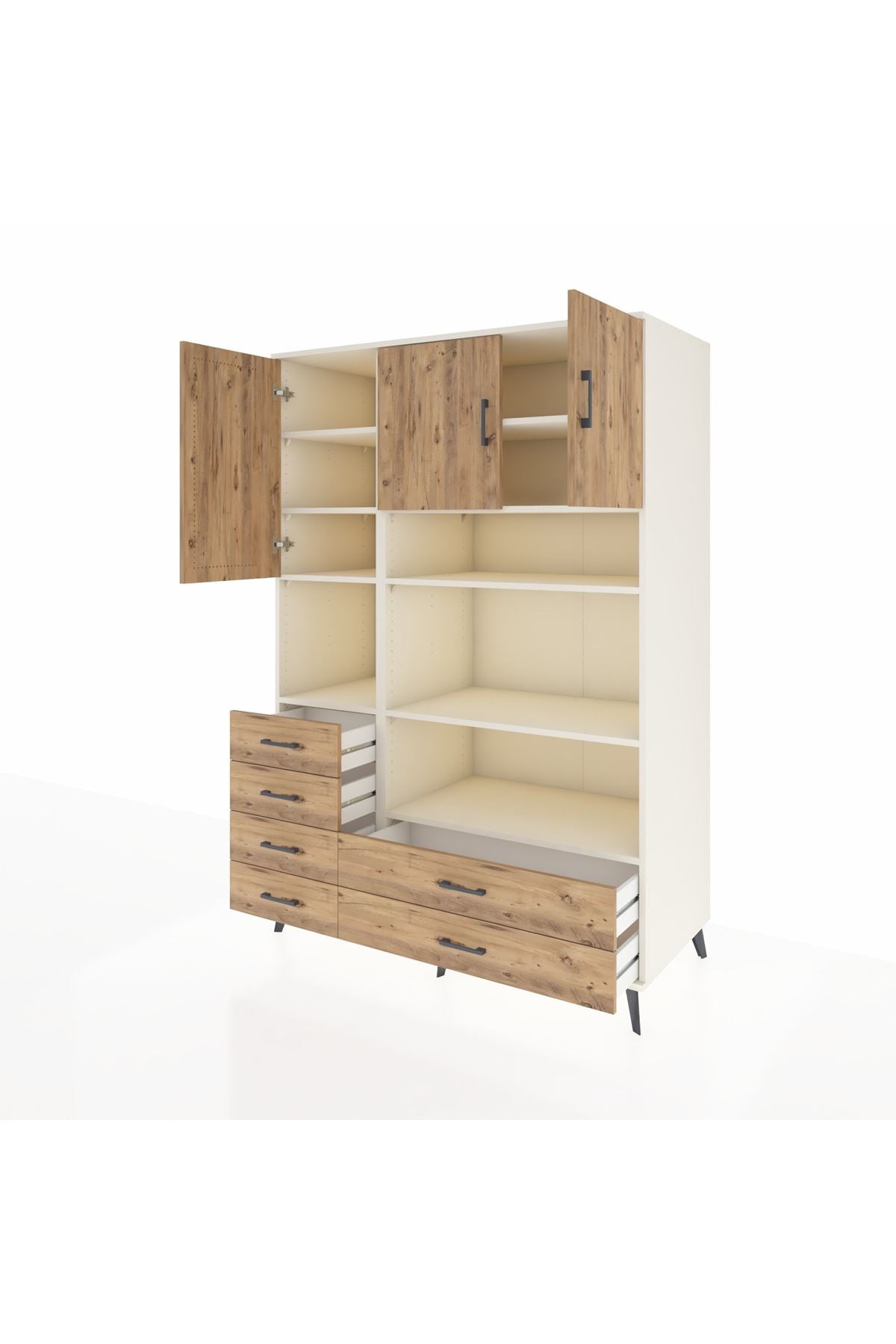 Kronos Dolap 9 Raflı 6 Çekmeceli 3 Kapaklı 132x59x195 Aytaşı-Çam/Çam