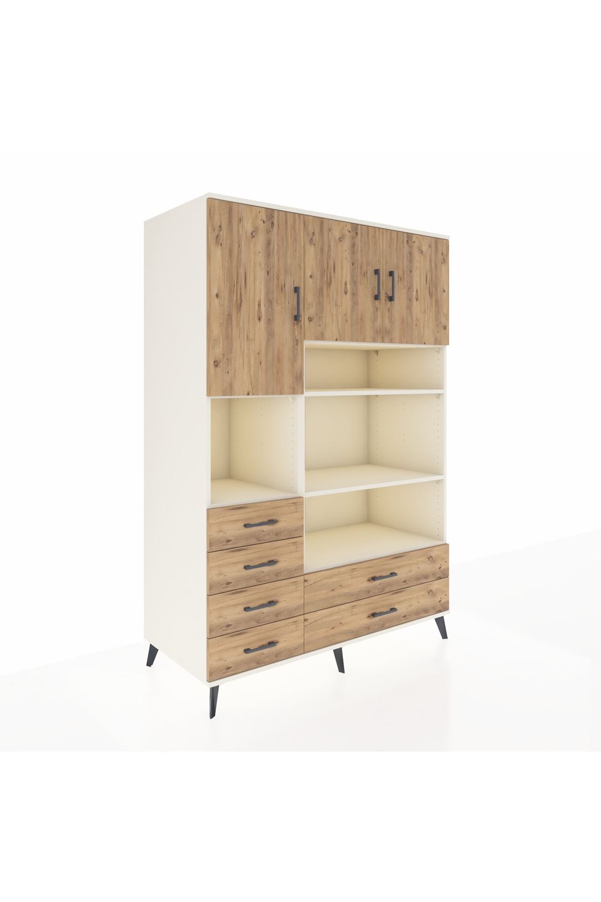 Kronos Dolap 9 Raflı 6 Çekmeceli 3 Kapaklı 132x59x195 Aytaşı-Çam/Çam