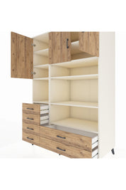 Kronos Dolap 9 Raflı 6 Çekmeceli 3 Kapaklı 132x59x195 Aytaşı-Çam/Çam