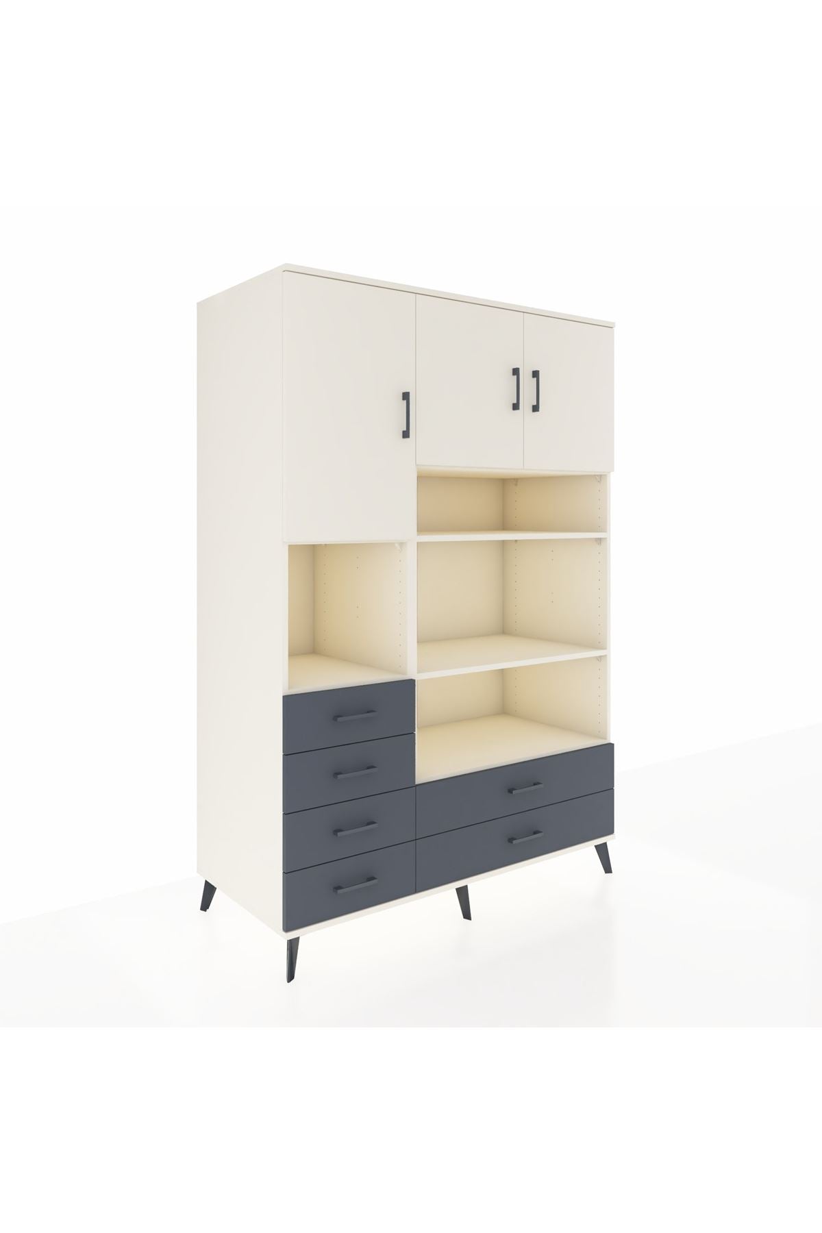 Kronos Dolap 9 Raflı 6 Çekmeceli 3 Kapaklı 132x59x195 Aytaşı-Aytaşı/Antrasit