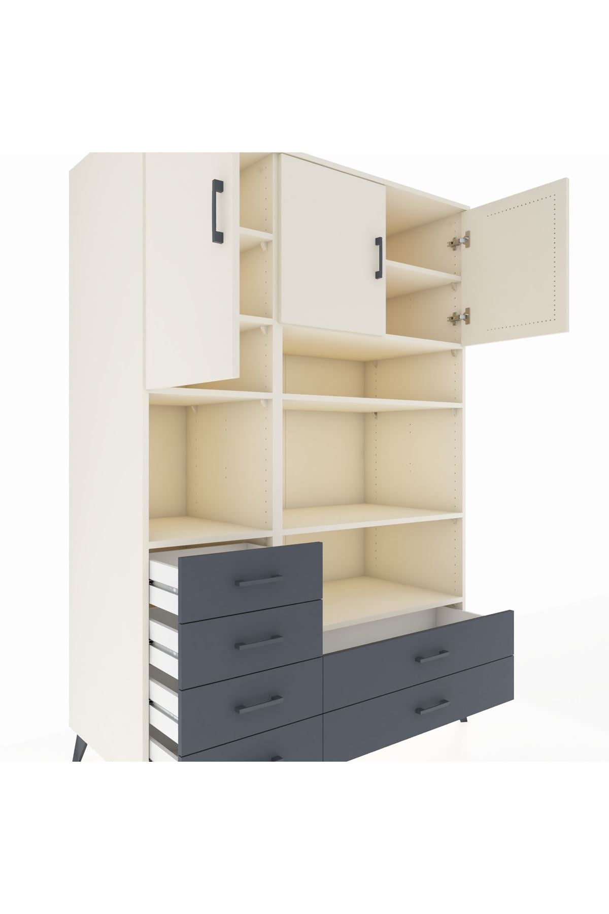 Kronos Dolap 9 Raflı 6 Çekmeceli 3 Kapaklı 132x59x195 Aytaşı-Aytaşı/Antrasit