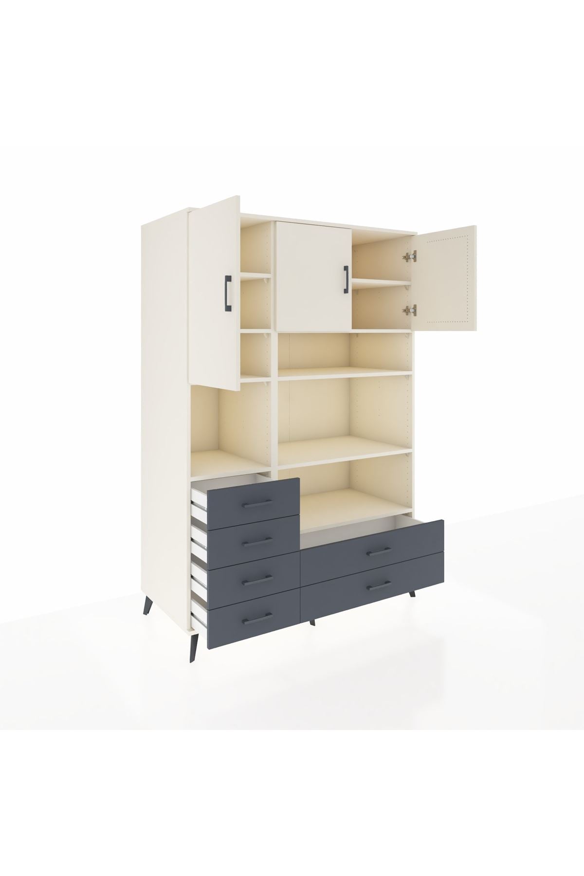 Kronos Dolap 9 Raflı 6 Çekmeceli 3 Kapaklı 132x59x195 Aytaşı-Aytaşı/Antrasit