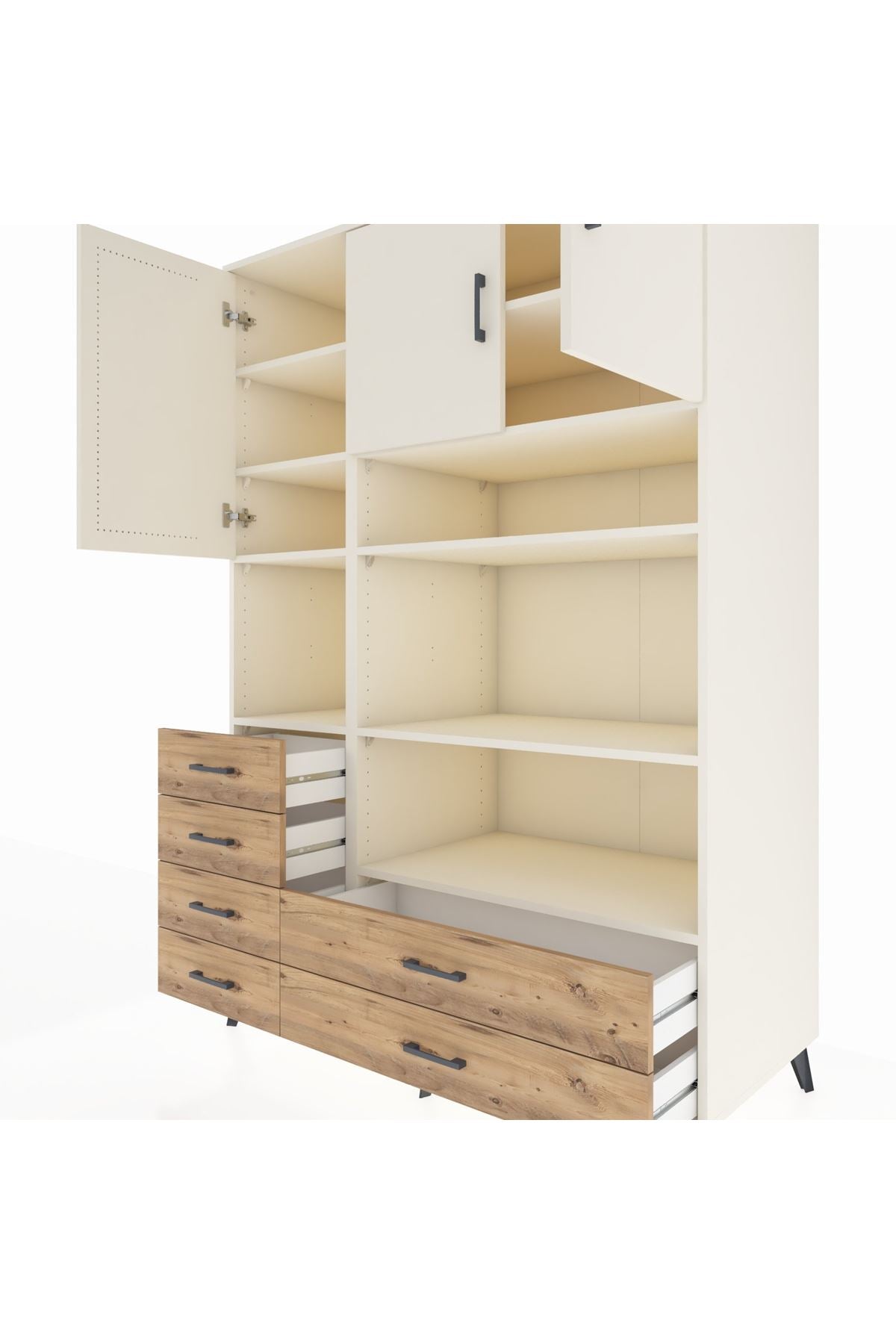 Kronos Dolap 9 Raflı 6 Çekmeceli 3 Kapaklı 132x59x195 Aytaşı-Aytaşı/Çam