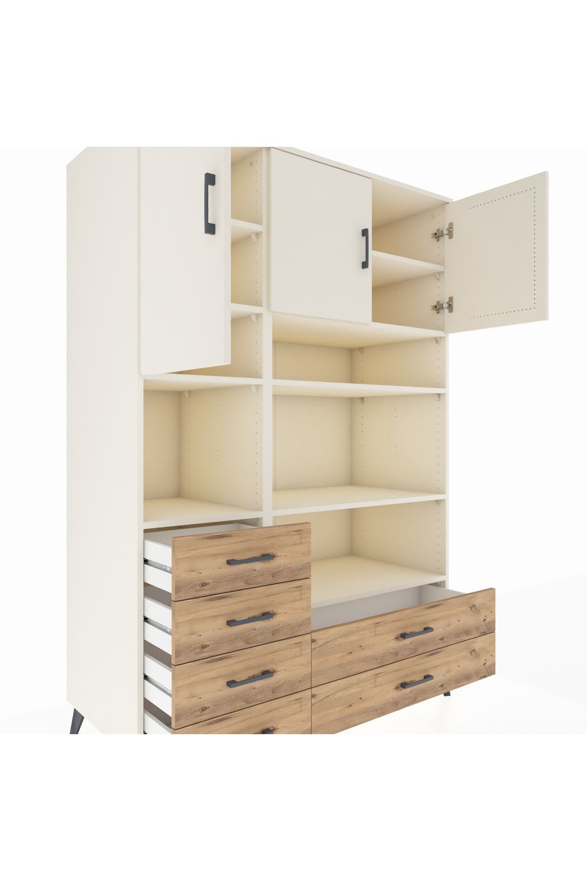 Kronos Dolap 9 Raflı 6 Çekmeceli 3 Kapaklı 132x59x195 Aytaşı-Aytaşı/Çam