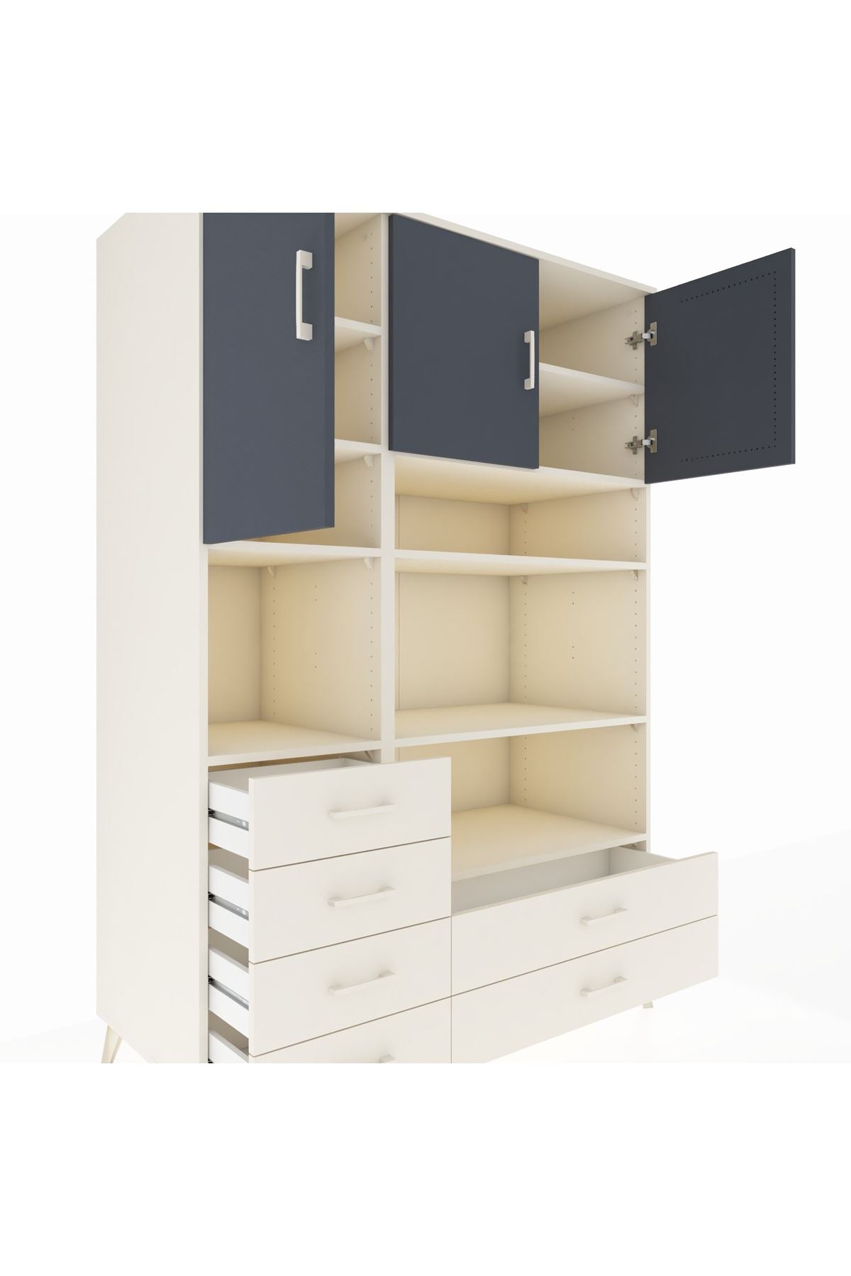 Kronos Dolap 9 Raflı 6 Çekmeceli 3 Kapaklı 132x59x195 Aytaşı-Antrasit/Aytaşı