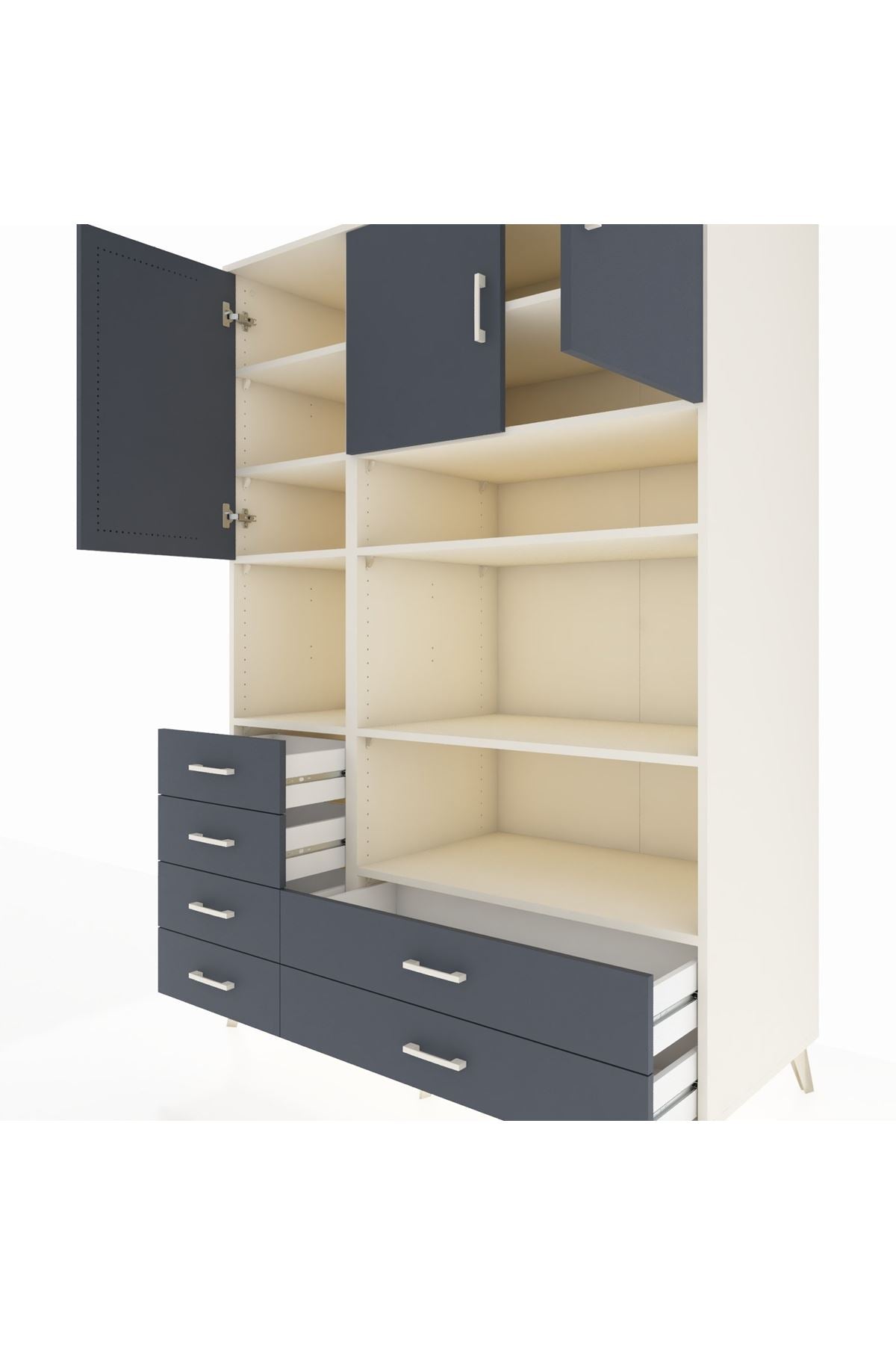 Kronos Dolap 9 Raflı 6 Çekmeceli 3 Kapaklı 132x59x195 Aytaşı-Antrasit/Antrasit