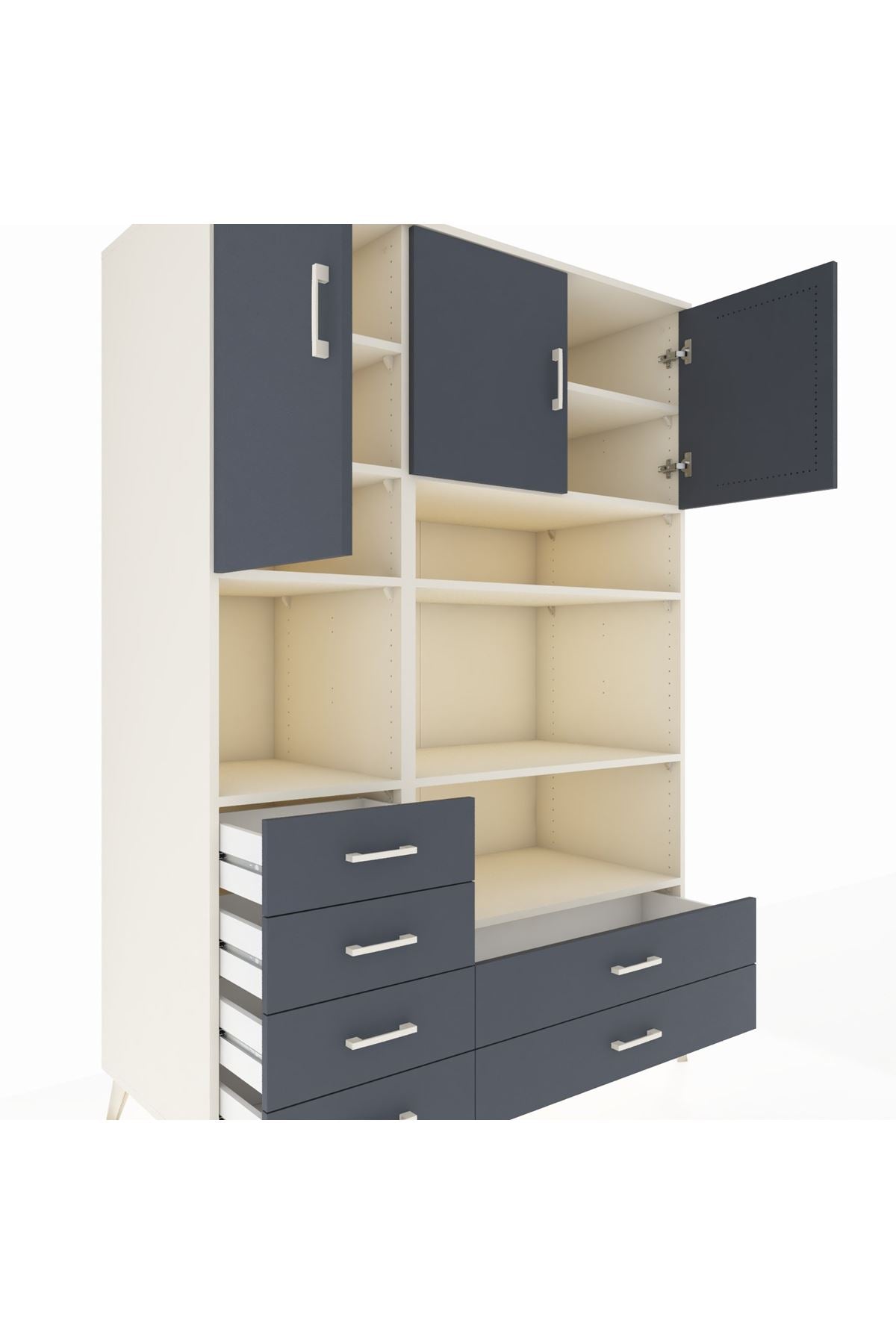 Kronos Dolap 9 Raflı 6 Çekmeceli 3 Kapaklı 132x59x195 Aytaşı-Antrasit/Antrasit