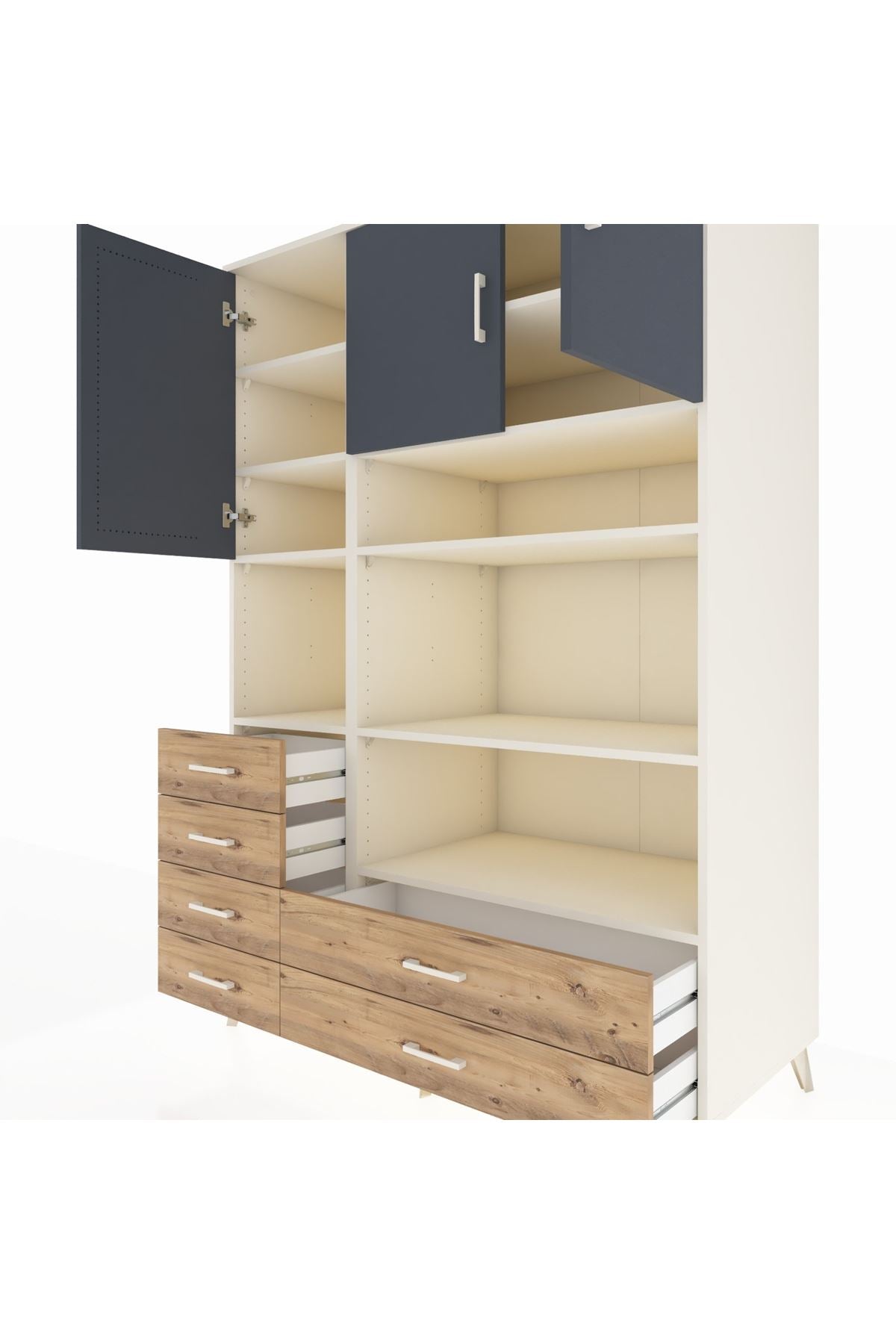 Kronos Dolap 9 Raflı 6 Çekmeceli 3 Kapaklı 132x59x195 Aytaşı-Antrasit/Çam