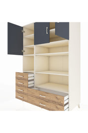 Kronos Dolap 9 Raflı 6 Çekmeceli 3 Kapaklı 132x59x195 Aytaşı-Antrasit/Çam