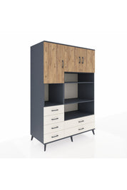Kronos Dolap 9 Raflı 6 Çekmeceli 3 Kapaklı 132x59x195 Antrasit-Çam/Aytaşı