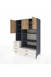 Kronos Dolap 9 Raflı 6 Çekmeceli 3 Kapaklı 132x59x195 Antrasit-Çam/Aytaşı