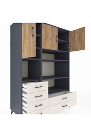 Kronos Dolap 9 Raflı 6 Çekmeceli 3 Kapaklı 132x59x195 Antrasit-Çam/Aytaşı