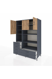 Kronos Dolap 9 Raflı 6 Çekmeceli 3 Kapaklı 132x59x195 Antrasit-Çam/Antrasit