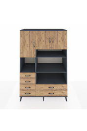 Kronos Dolap 9 Raflı 6 Çekmeceli 3 Kapaklı 132x59x195 Antrasit-Çam/Çam