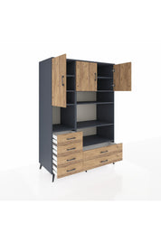 Kronos Dolap 9 Raflı 6 Çekmeceli 3 Kapaklı 132x59x195 Antrasit-Çam/Çam