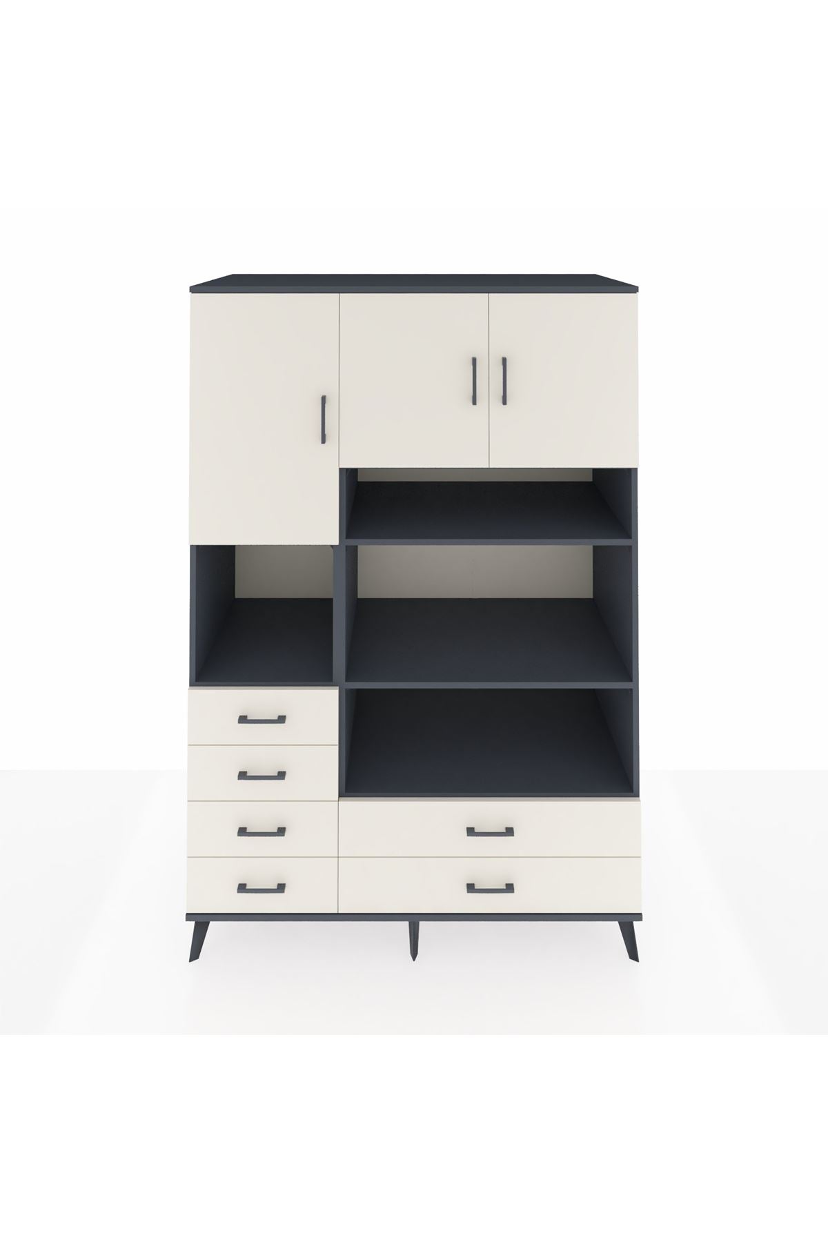 Kronos Dolap 9 Raflı 6 Çekmeceli 3 Kapaklı 132x59x195 Antrasit-Aytaşı/Aytaşı