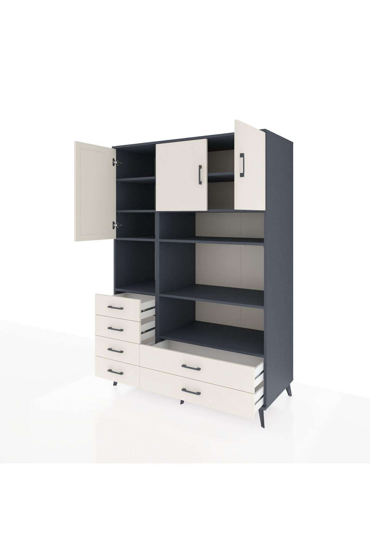 Kronos Dolap 9 Raflı 6 Çekmeceli 3 Kapaklı 132x59x195 Antrasit-Aytaşı/Aytaşı