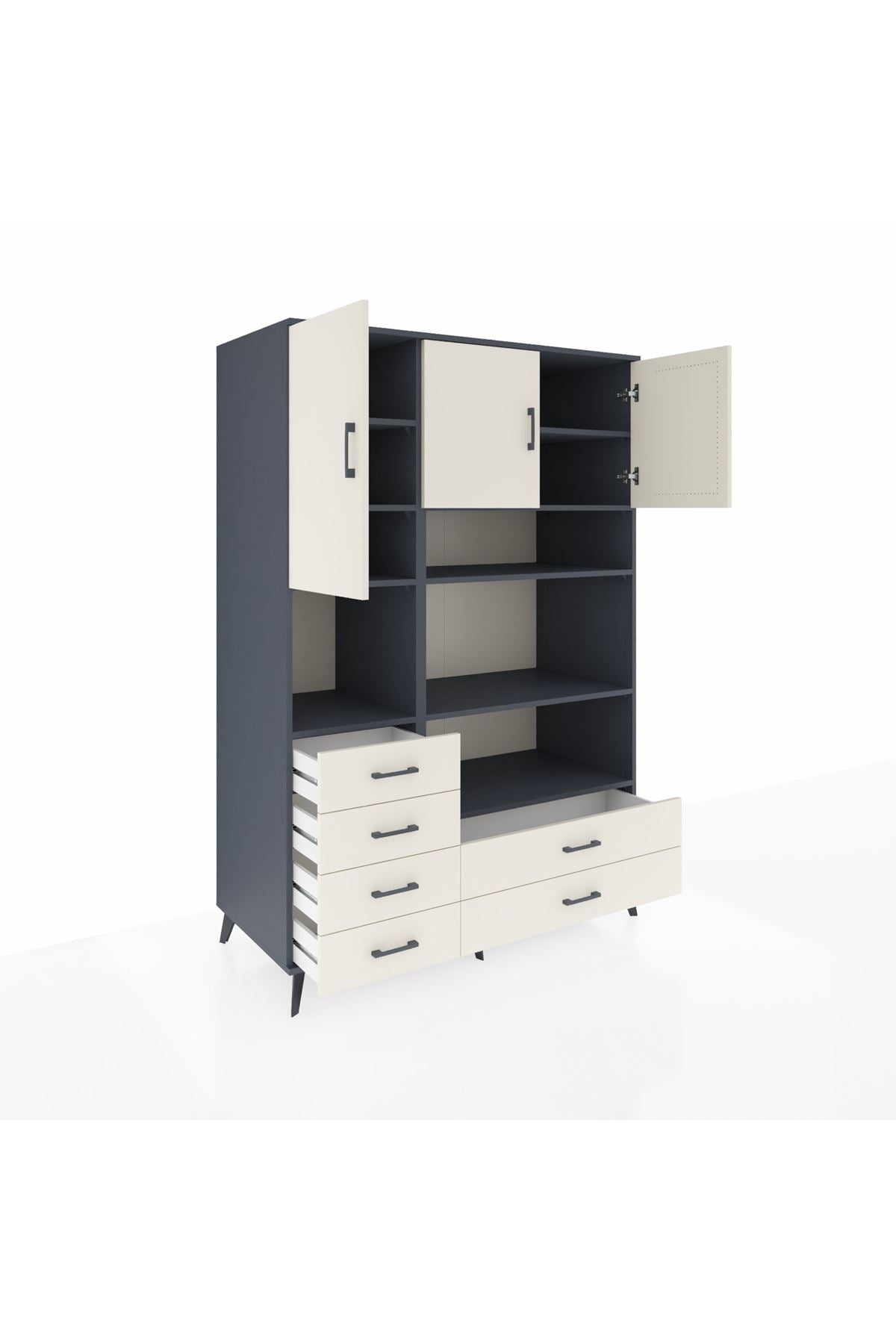Kronos Dolap 9 Raflı 6 Çekmeceli 3 Kapaklı 132x59x195 Antrasit-Aytaşı/Aytaşı