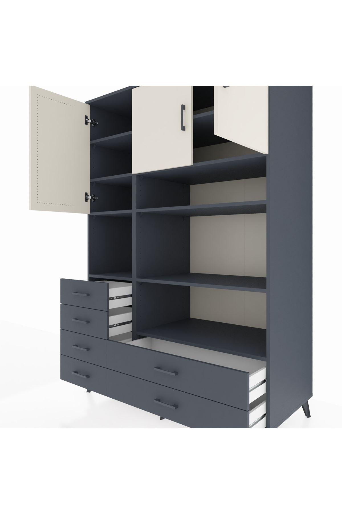 Kronos Dolap 9 Raflı 6 Çekmeceli 3 Kapaklı 132x59x195 Antrasit-Aytaşı/Antrasit