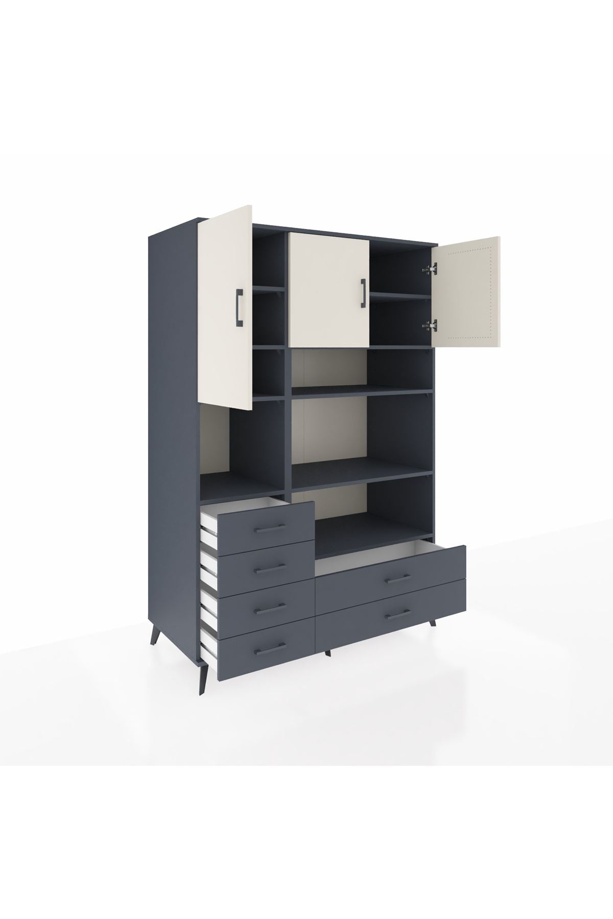 Kronos Dolap 9 Raflı 6 Çekmeceli 3 Kapaklı 132x59x195 Antrasit-Aytaşı/Antrasit
