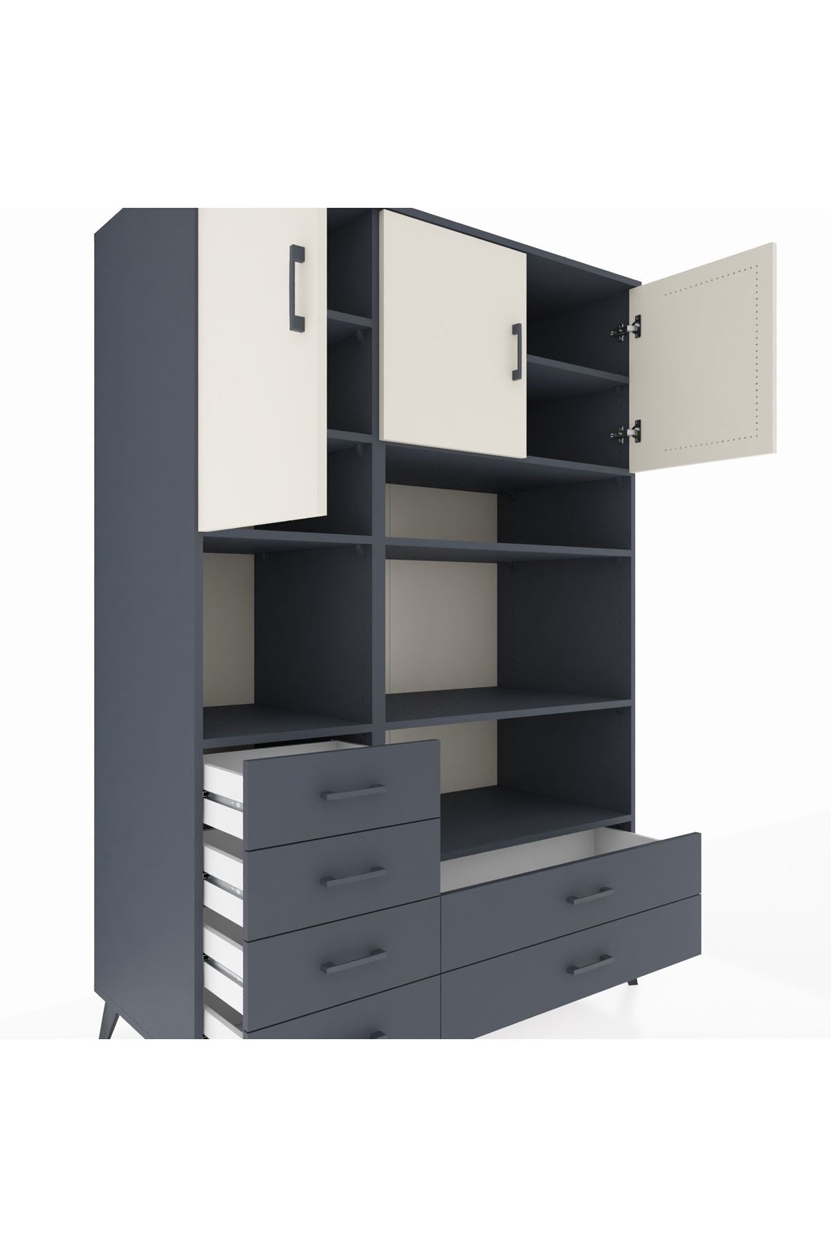 Kronos Dolap 9 Raflı 6 Çekmeceli 3 Kapaklı 132x59x195 Antrasit-Aytaşı/Antrasit