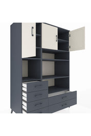 Kronos Dolap 9 Raflı 6 Çekmeceli 3 Kapaklı 132x59x195 Antrasit-Aytaşı/Antrasit