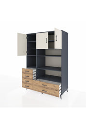 Kronos Dolap 9 Raflı 6 Çekmeceli 3 Kapaklı 132x59x195 Antrasit-Aytaşı/Çam